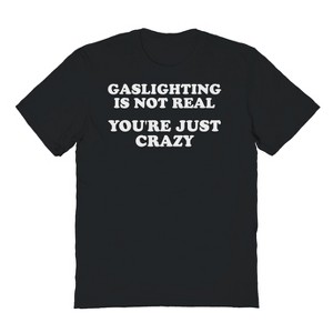 Rerun Island Men's Gaslighting Is Not Real Short Sleeve Graphic Cotton T-Shirt - Black L - 1 of 4