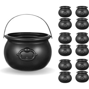 4E's Novelty St Patrick Black Plastic Cauldrons Bulk - 12 Mini Pots of Gold & 1 Large 7.4" for St Patrick’s Candy Buckets & Cauldron Candy Holder - 1 of 4