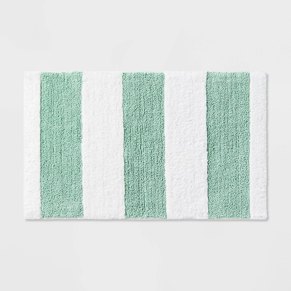 Photos - Bath Mat Rugby Striped Kids' Bath Rug Teal - Pillowfort™