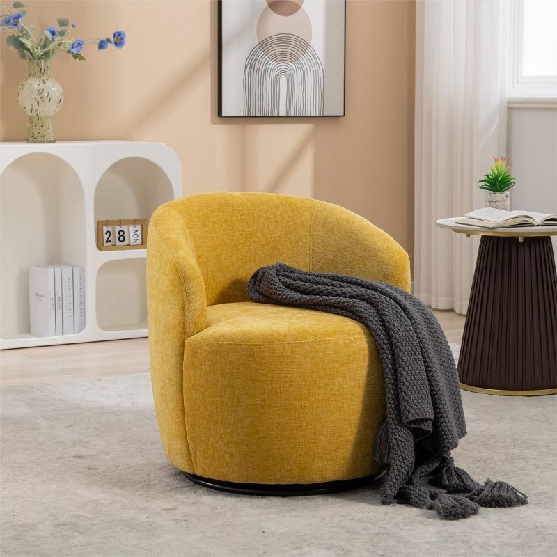 Fannie Chenille Swivel Accent Armchair Barrel Chair,25.60'' Wide Small Velvet Swivel Chair,360° Upholstered Swivel Barrel Chair-Maison Boucle‎, 1 of 12