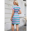 Womens Striped Crewneck Short Sleeve Summer Dresses Casual Tie Waist A Line T Shirt Dress - 4 of 4