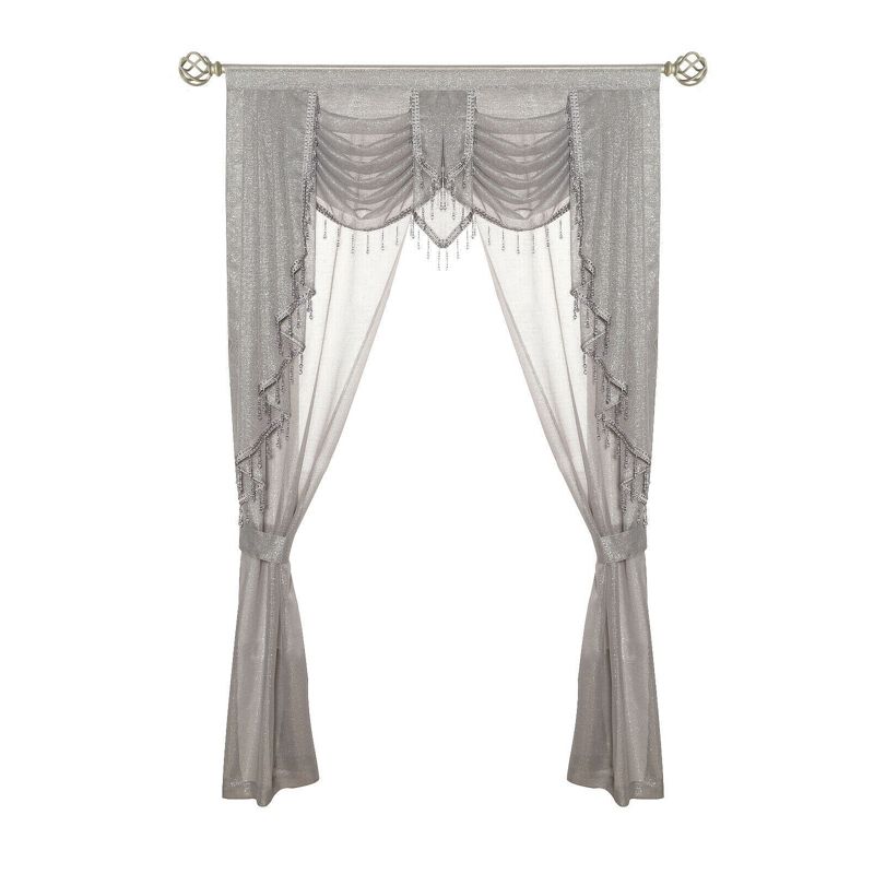 Kate Aurora Ultra Glam Beaded Sparkly Sheer Window in a Bag Curtain Set, 1 of 5