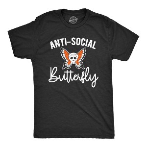 Mens Anti Social Butterfly T Shirt Funny Sarcastic T-shirt Offensive Skull Graphic Cool Tee - Crazy Dog Men's T Shirt - 1 of 4