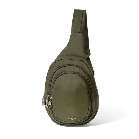 Baggallini Securtex Anti-Theft Multi Zip Sling Bag - Thyme