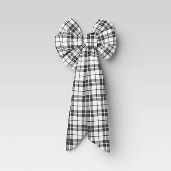 Holiday Plaid Fabric Decorative Christmas Bow Black/White - Wondershop™