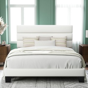 Queen Size, Platform Bed Frame with Fabric Upholstered and Wooden Slats Support, /No Box Spring Needed - 1 of 4