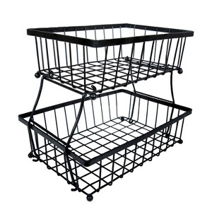 Sunnydaze Indoor Metal Wire 2-Tier Collapsible Tabletop Storage Basket - Black - 1 of 4