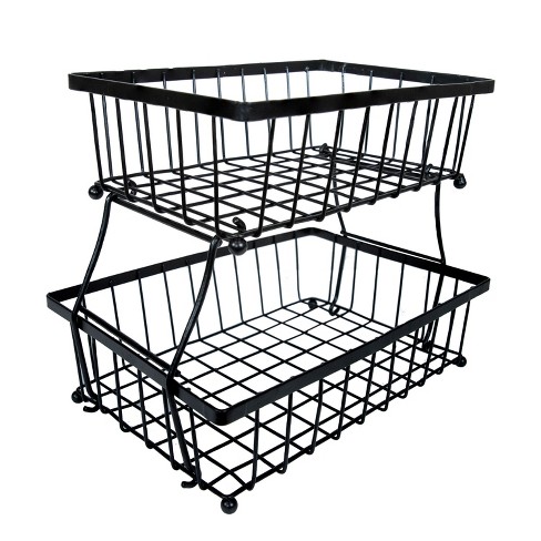 Sunnydaze Indoor Metal Wire 2-Tier Collapsible Tabletop Storage Basket - Black - image 1 of 4