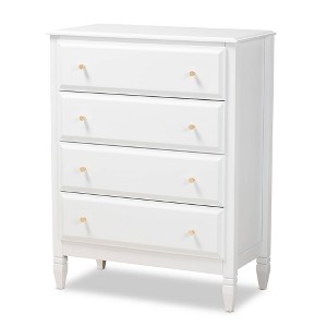 Baxton Studio 4 Drawer Naomi Wood Bedroom Chest White/Gold: Elegant Storage Solution with Anti-Tip Hardware - 1 of 4