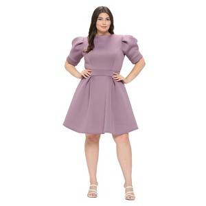 L I V D Women's Lindsey Neoprene Flare Dress, Plum, 3X - 1 of 3