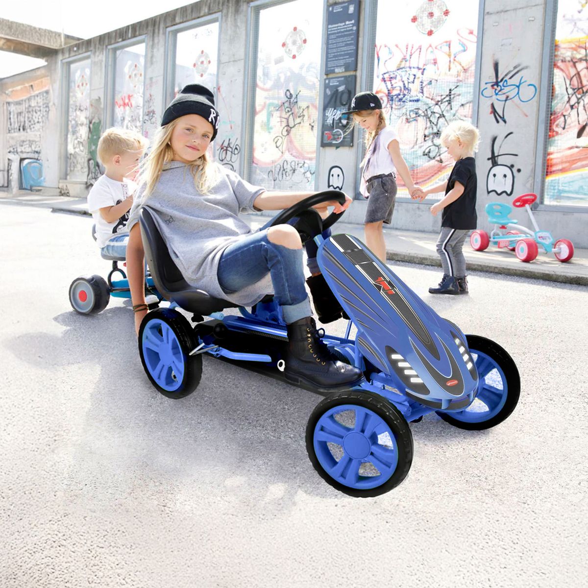 Hauck Speedster Pedal Go Kart with Adjustable Bucket Seat, Large Front Plate, Handbrake and EVA Plastic Wheels for Kids Ages 4 to 8 - thumbnail 6