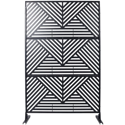 Grungis 76" H×48" W Freestanding Privacy Fence with Geometric Linen Pattern,Outdoor Privacy Screen for Balcony,Patio,Garden