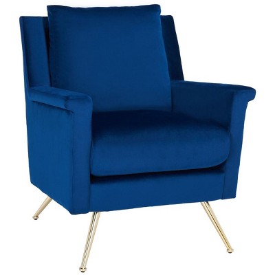 Luxurious Navy Velvet & Gold Metal Mid-Century Armchair