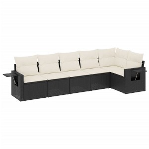 vidaXL 6 Piece Patio Sofa Set with Cushions Black and Cream Poly Rattan - Without Table - 1 of 4