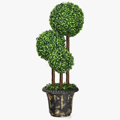 Tangkula 36” Artificial Topiary Three Ball Tree Decorative Trees Fake Greenery Plants Indoor&Outdoor