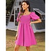 WhizMax Women Summer Smocked Mini Dress Lantern Short Sleeve Square Neck Ruffle A Line Swing Flowy - 3 of 4
