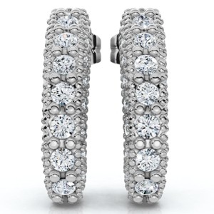 Pompeii3 1/2ct Vintage Pave Huggie Hoops Earrings 14K White Gold - 1 of 4