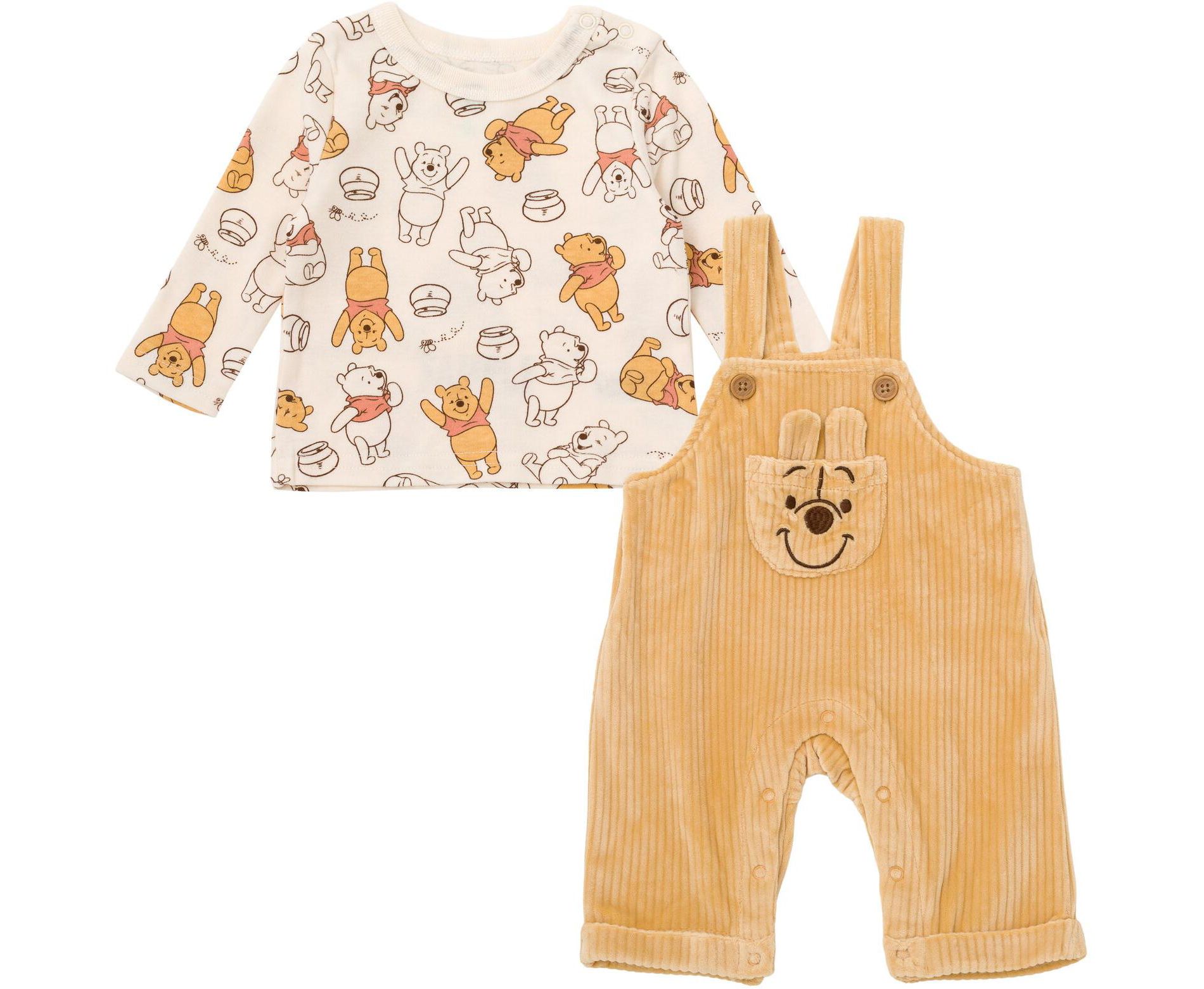 Disney Winnie the Pooh Newborn Baby Boys Corduroy Square Neck Ribbed Overall and T-Shirt Yellow / Cream 6-9 Months