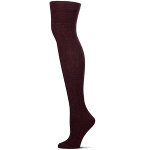 Memoi Women's Cotton Rich "Wintry Cable" Over the Knee Socks Cabernet One Size - 1 of 2