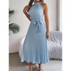 Coolmee Women's Summer Sleeveless Halter Neck Pleated Midi Cocktail Dresses A Line Flowy Beach Sun Dress with Belt - 4 of 4