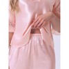 cheibear Women's Satin Silky 3/4 Sleeve Shirt with Long Pajama Pant Soft Pajama Set - image 4 of 4