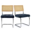 Set of 2 Kylie 20.5" Wider Flannel Upholstered Tufted Seat With Metal Chrome Legs and Woven Rattan Backrest Dining Chairs - Maison Boucle - 3 of 4