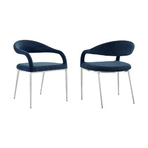 Armen Living Set of 2 Morgan Upholstered Brushed Stainless Steel and Fabric Dining Chairs - 1 of 4