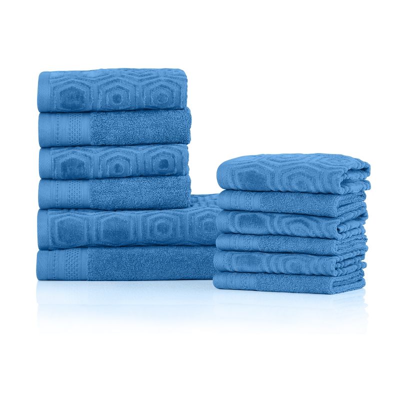 Modern Combed Cotton Honeycomb Jacquard and Solid Plush Towel Set by Blue Nile Mills, 1 of 7