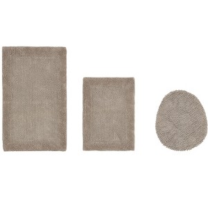 Edge Bath Rug 100% Premium Cotton Ultra-Soft Water Absorbent Tufted Solid Reversible 3 Piece Bathroom Rug Set for Machine Washable Bathmat - 1 of 4