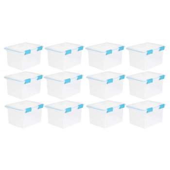 Sterilite 32 Quart Stackable Clear Plastic Storage Tote Container with Blue Gasket Latching Lid for Home and Office Organization, Clear