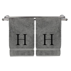BC BARE COTTON Monogrammed Hand Towel, 100% Turkish Cotton - Set of 2 - Gray - Black Block - 1 of 1