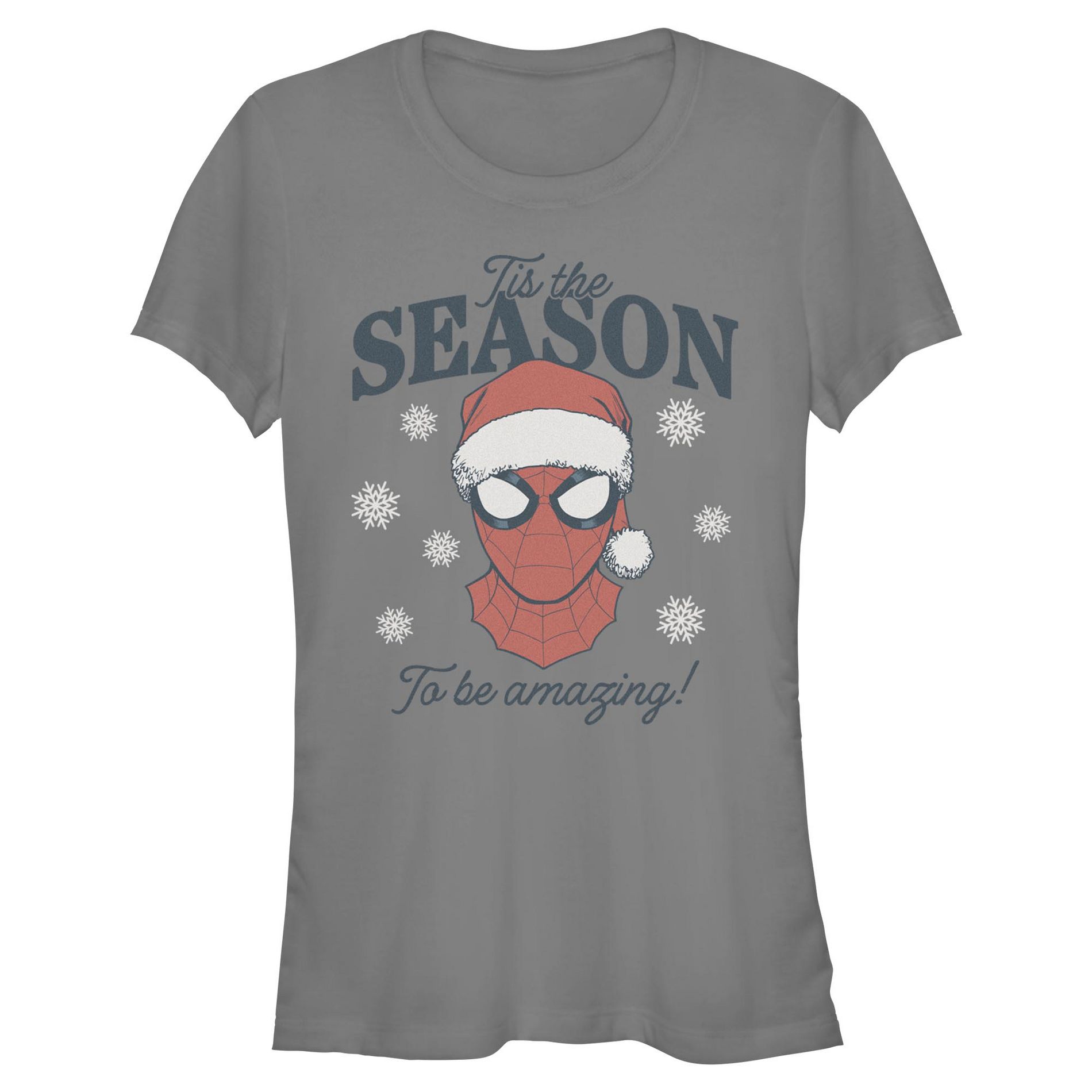 Juniors Marvel Tis The Season To Be Amazing T Shirt - Charcoal - Small