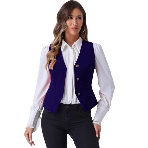 INSPIRE CHIC Women's Steampunk Velvet Sleeveless Button-Down V-Neck Suit Vest - 1 of 4
