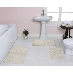 Bell Flower Collection Tufted Bath Rugs, Extra Soft and Absorbent, Non-Slip Bath Mats, Machine Washable Bath Mats, and Tub, 3 Piece Set, Ivory - 1 of 4