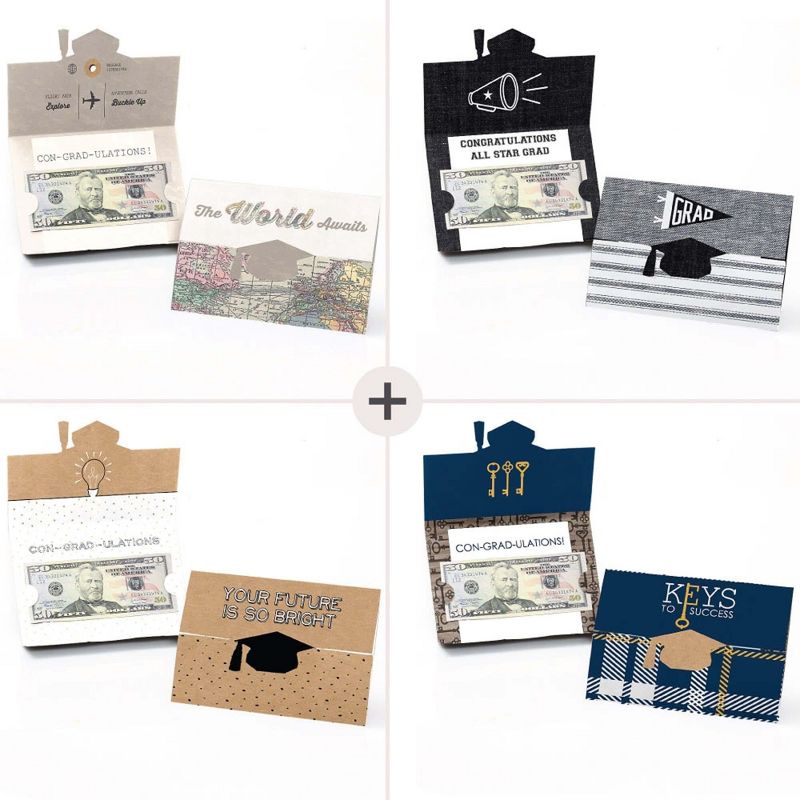 Big Dot of Happiness Assorted Graduation Cards - Graduation Party Money Holder Cards - Set of 8, 4 of 8