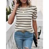 Coolmee Women's Summer Short Puff Sleeve Knit Tops Striped Sweater Trendy Business Casual Outfits Work Blouses - 3 of 4
