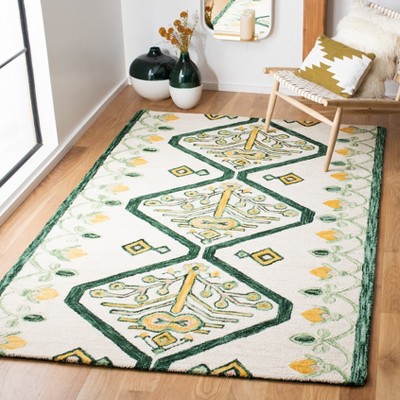 Ivory and Yellow Handmade Wool Geometric 3x5 Rug
