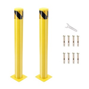 1/2-Pack Removable Steel Safety Bollards 42"x4.5", Yellow Powder-Coated Traffic & Parking Barrier Posts with Reflective Stripes - 1 of 4