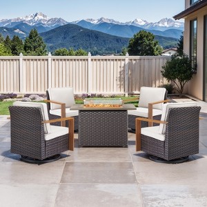 Buenhomino Outdoor Furniture with Fire Pit -Patio Table and Chairs Set of 4 Swivel Patio Chairs for Deck Porch Garden Poolside Backyard - 1 of 4