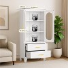 Metal Storage Cabinet with Glass Doors & Drawer, Adjustable Shelves - Pantry, Kitchen, Living, Dining, Laundry, Bath Organizer,White - 2 of 4
