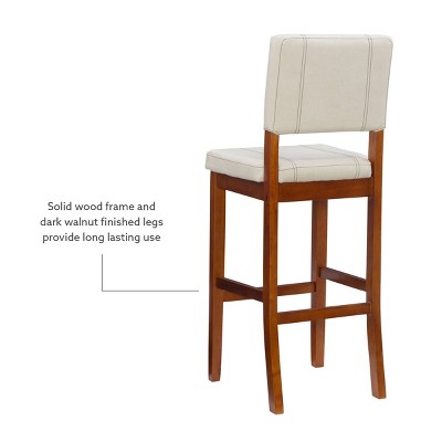 Elegant Off-White Leather Barstool with Walnut Wood Frame - 46"