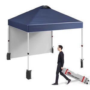 Canopy Tent 10x10 Ft, Pop Up Tent Canopy with 1 Sidewall, Instant Outdoor Tent with 4 Sand Bags, Adjustable Legs, Wheeled Carry - 1 of 4