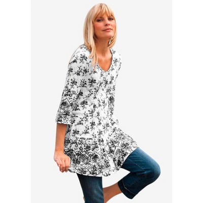 ellos Tiered Floral 3/4 Sleeve Tunic