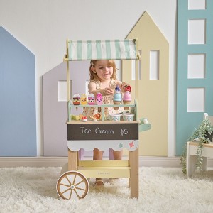 Teamson Kids Jolly Pals Wooden Ice Cream Stand Pretend Play Cart with Chalkboard, Built-In Storage & 33 Accessories - 1 of 4