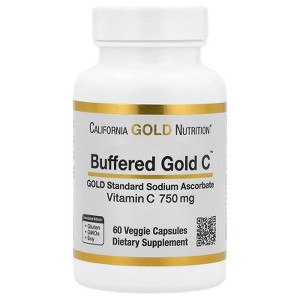 California Gold Nutrition Buffered Gold C, GOLD Standard Sodium Ascorbate (Vitamin C), 60 Veggie Capsules - 1 of 4