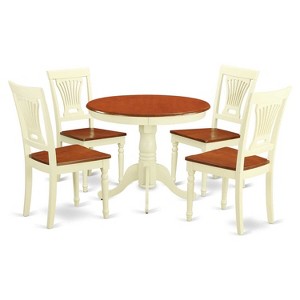 5-Piece Round Buttermilk and Cherry Finish Solid Wood Top Dining table with 4 Chairs with - 1 of 4