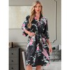 INSPIRE CHIC Women's Midi Robe Silky V-Neck Floral Print Sleepwear Bachelorette Robe Soft Nightgown - 3 of 4