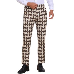 INSPIRE CHIC Men's Straight Leg Flat Front Retro Plaid Argyle Pattern Pants - 1 of 4