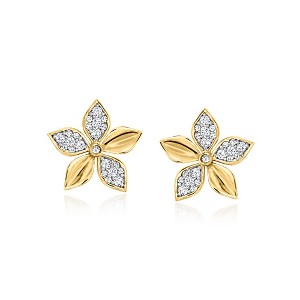 Ross-Simons 0.50 ct. t.w. Lab-Grown Diamond Flower Earrings in 18kt Gold Over Sterling - 1 of 3