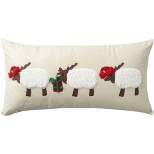 Mina Victory Holiday Applique Sheep 12" x 24" Beige Throw Pillow